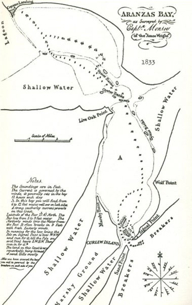Line drawing of Aransas Bay in 1833