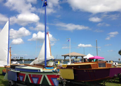 Brightly colored wooden boats