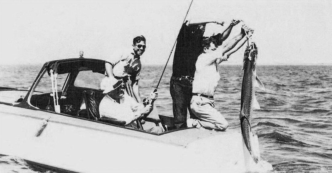FDR, in a Farley Boat, catches a tarpon.