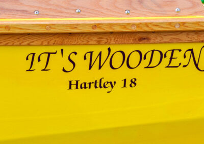 It's Wooden painted on the back of a yellow boat
