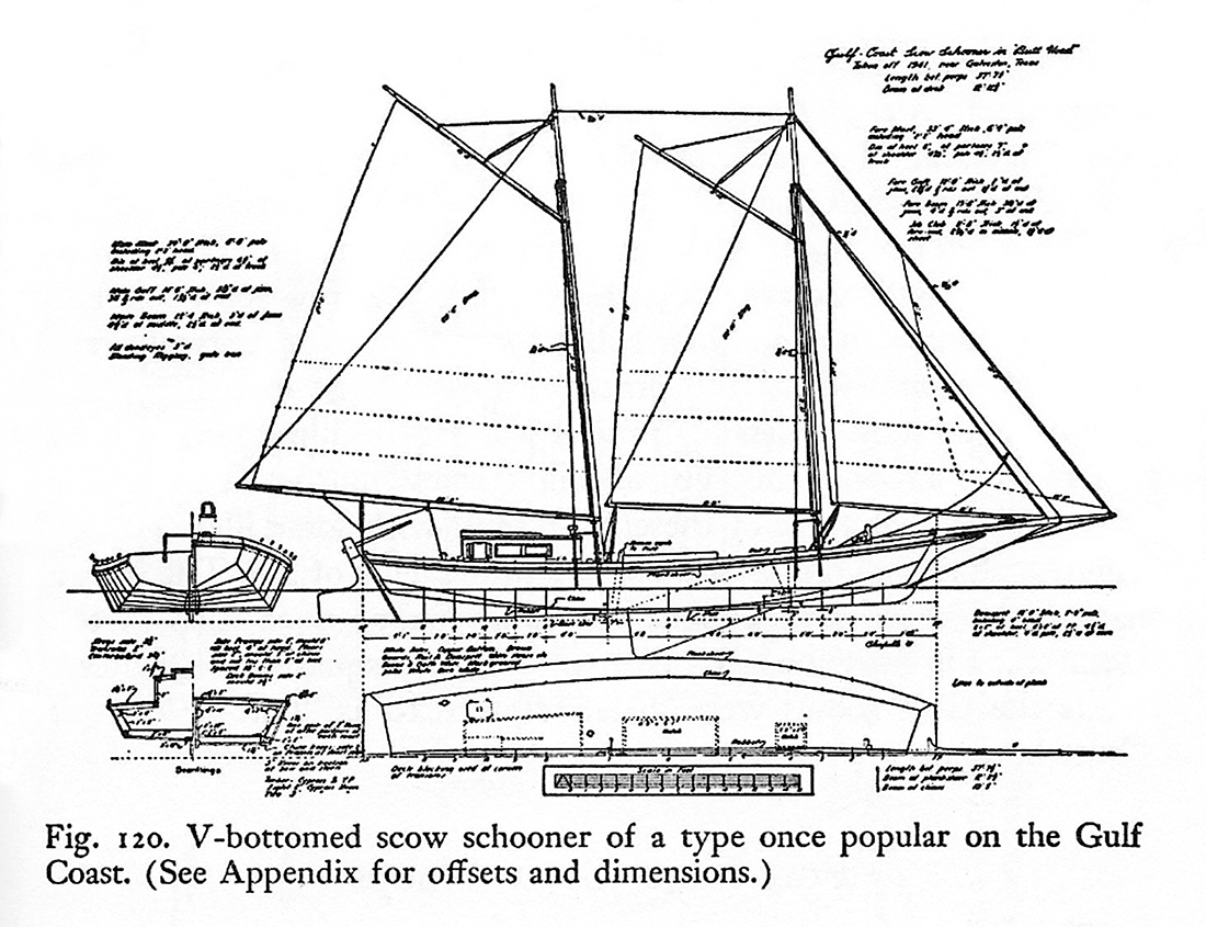 Line drawing plans for a scow schooner