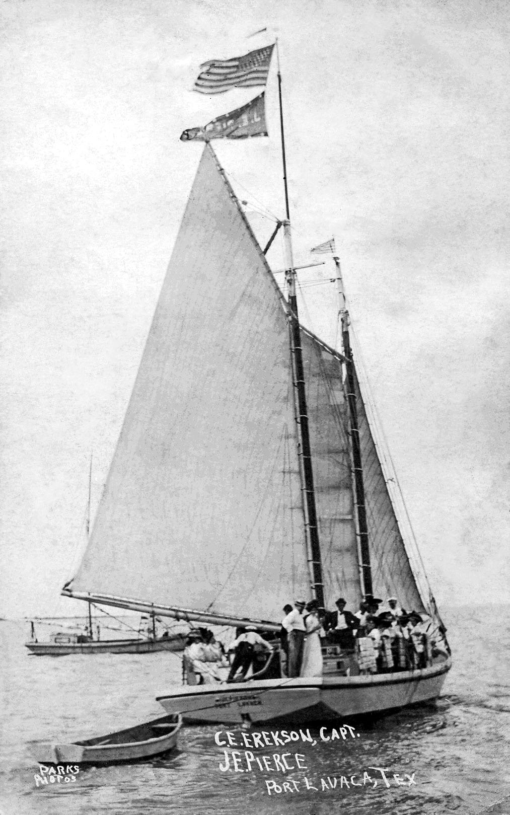 Vintage photo of scow schooner in the water near Port Lavaca.