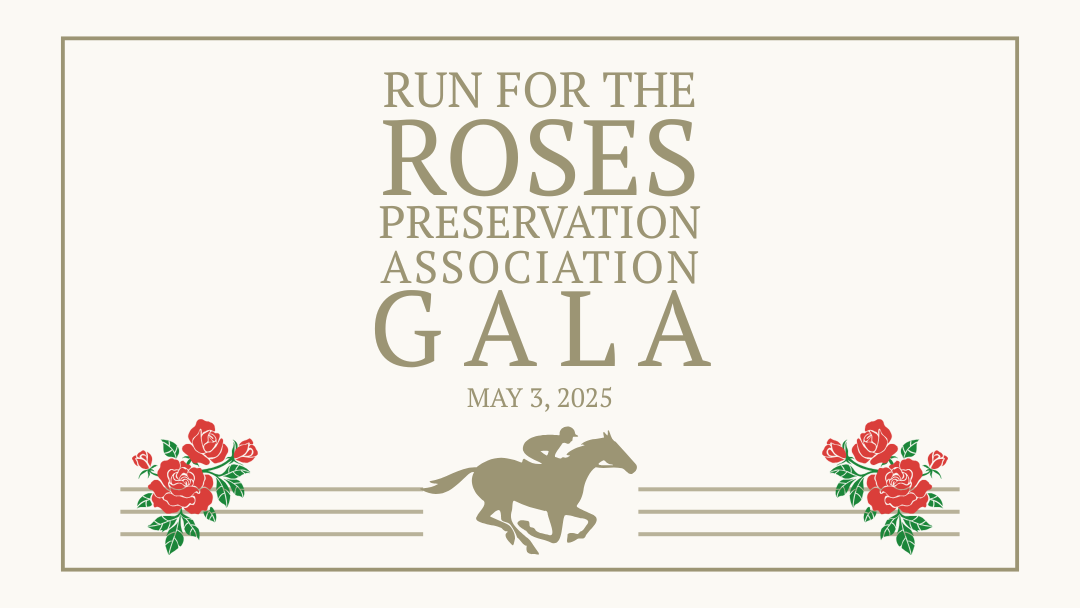 Run for the Roses Gala with horse running and roses